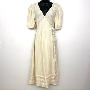 Stradivarius Cream Wrap Midi Dress - Size M